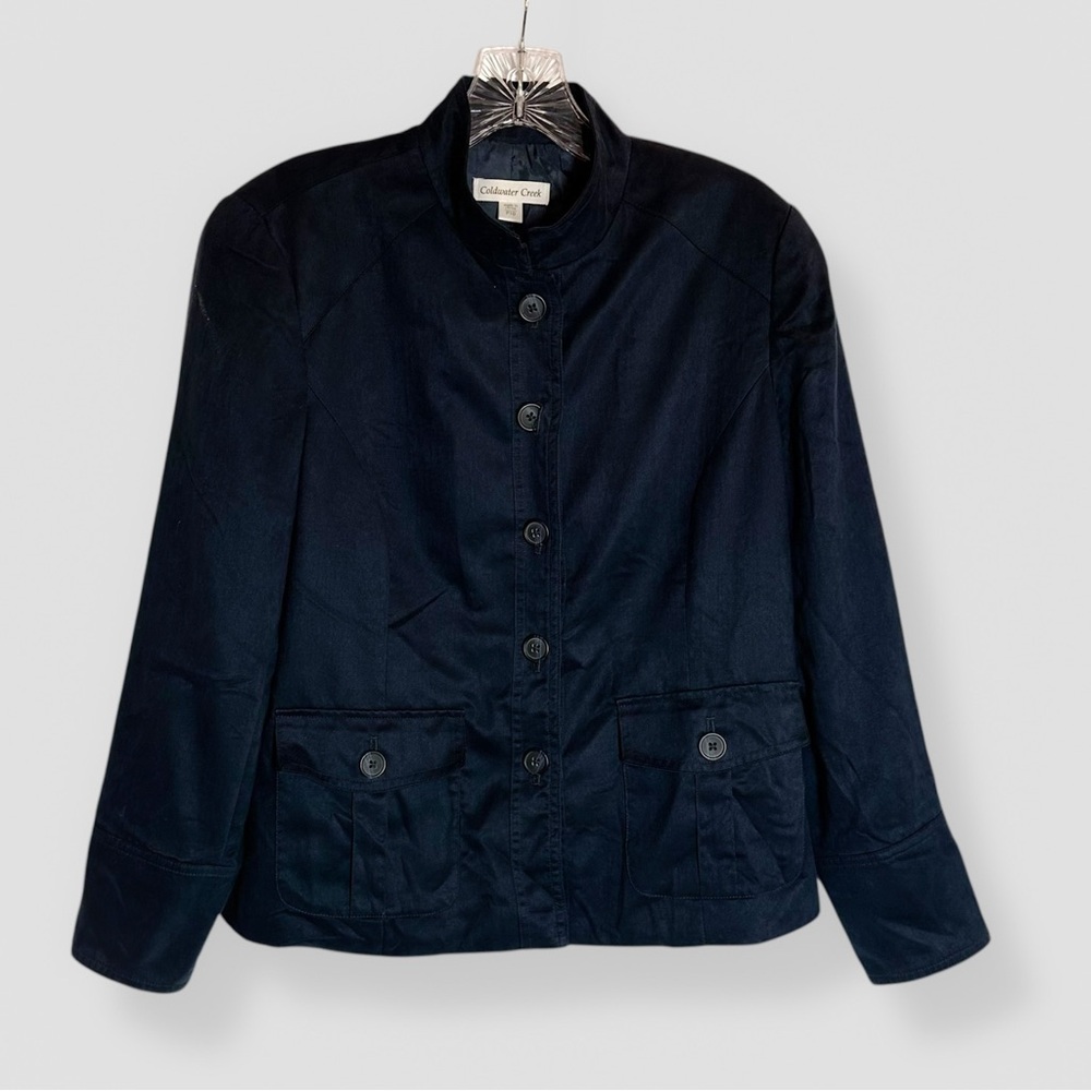 Coldwater Creek Size Petite 10 Black Faux Suede Button Military Jacket Casual